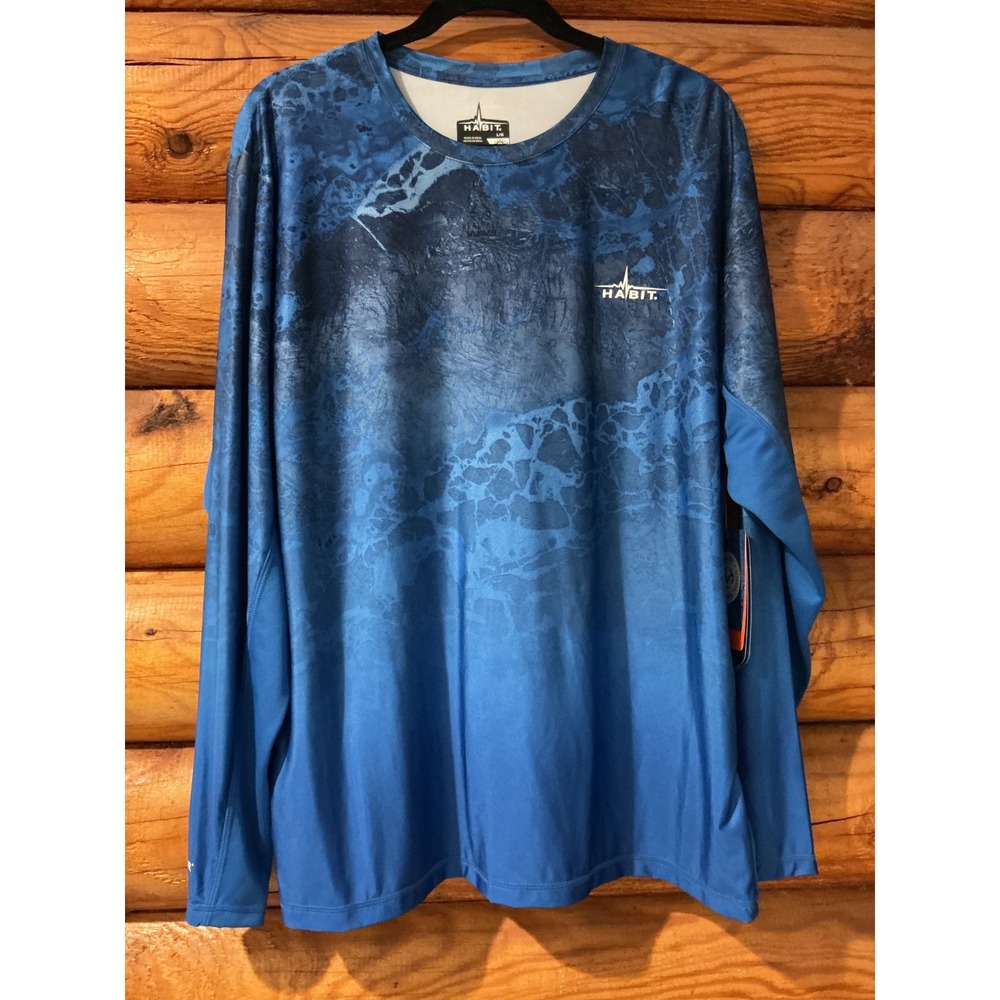 Habit Mens Realtree Wave Fishing Shirt Blue L Long Sleeve UPF 40+ PT10699 NEW